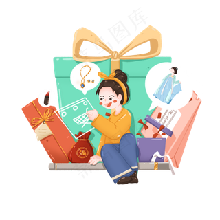 购物节手机网络购物的小女孩