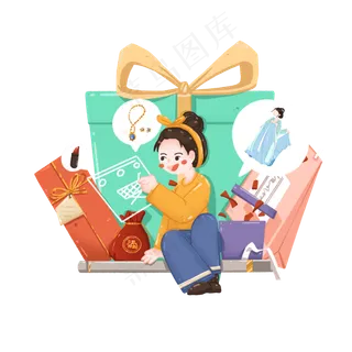 购物节手机网络购物的小女孩