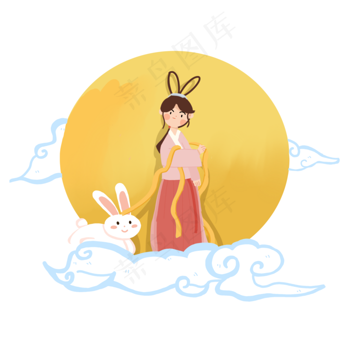 中秋佳节可爱的仙女嫦娥PNG(2000X2000(DPI:300))psd模版下载