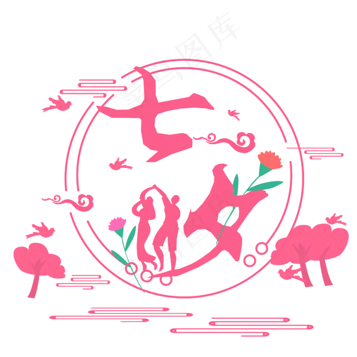 七夕情人节剪纸装饰情侣恋人(2500X2500(DPI:300))psd模版下载