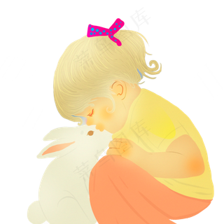 中秋节小女孩和她的萌宠小兔子设