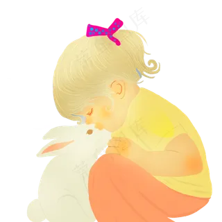 中秋节小女孩和她的萌宠小兔子设