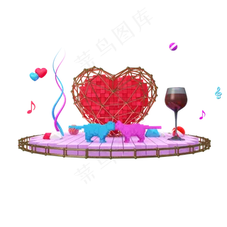 C4D创意情人节爱心像素风立体