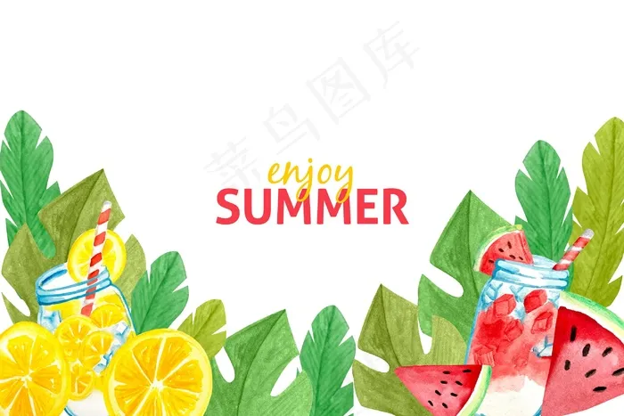 水彩画夏季背景概念eps,ai矢量模版下载