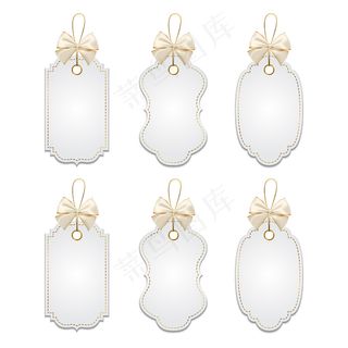 一套优雅的标签，带有银色和金色蝴蝶结