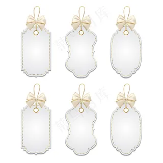 一套优雅的标签，带有银色和金色蝴蝶结