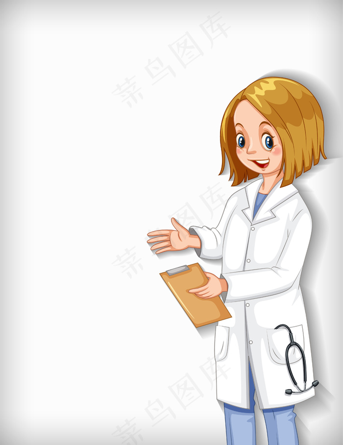 素色背景，女医生微笑