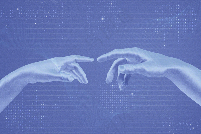 蓝色的 Ai 数字转换背景与机械手重新混合媒体