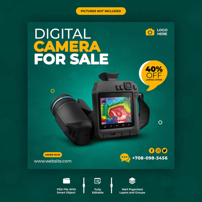 数码相机社交媒体方形宣传单,DM传单模板