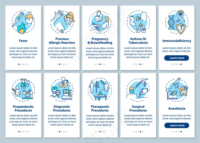 医疗保健服务车载手机app移动应用程序app页面屏幕，带有概念集eps,ai矢量模版下载