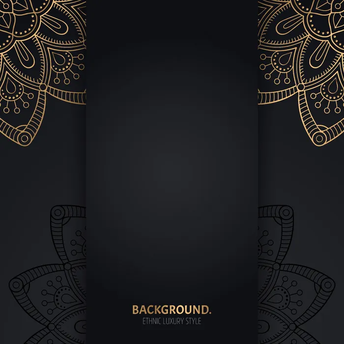 带金色几何曼荼罗圆圈的伊斯兰黑色背景eps,ai矢量模版下载