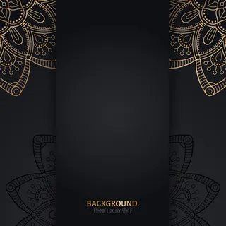 带金色几何曼荼罗圆圈的伊斯兰黑色背景