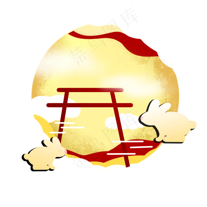 中国风中秋佳节月亮上的玉兔立体