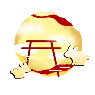 中国风中秋佳节月亮上的玉兔立体