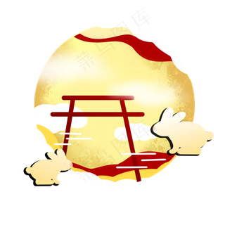 中国风中秋佳节月亮上的玉兔立体