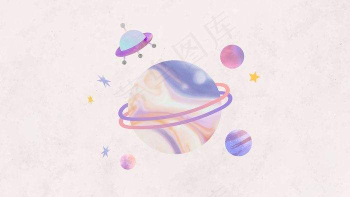 五颜六色的星系水彩涂鸦与不明飞行物eps,ai矢量模版下载