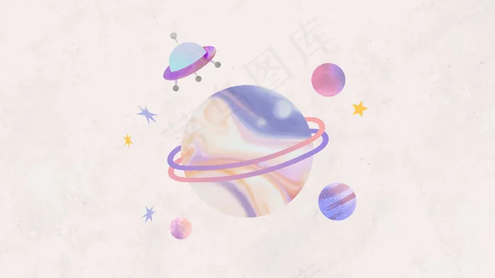 五颜六色的星系水彩涂鸦与不明飞行物eps,ai矢量模版下载