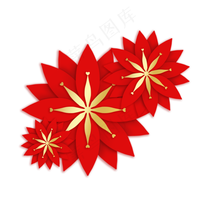 新年剪纸风红色花朵(2000X2000(DPI:300))psd模版下载