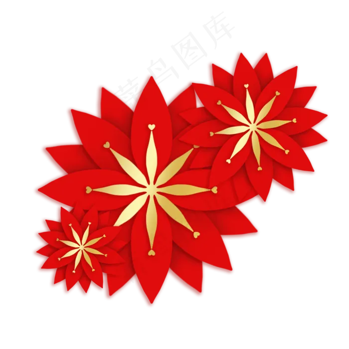 新年剪纸风红色花朵(2000X2000(DPI:300))psd模版下载