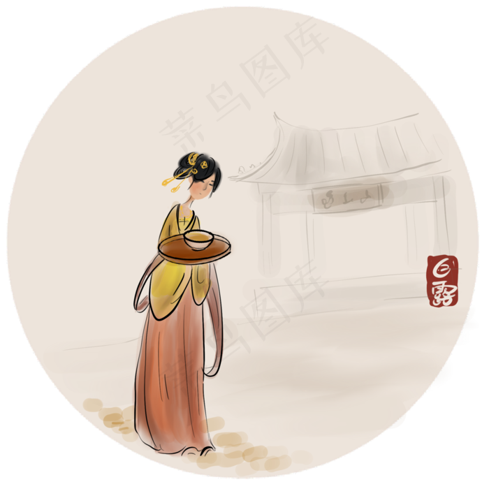 水墨端茶的古代仕女(2000X2000(DPI:300))psd模版下载