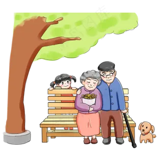 重阳节全家团圆登高卡通手绘爷爷