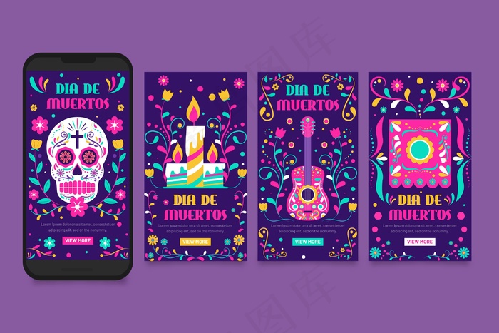 Dia de muertos模板故事集eps,ai矢量模版下载