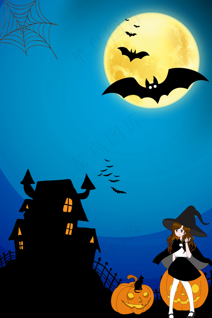10.31万圣节南瓜女巫蝙蝠月亮海报