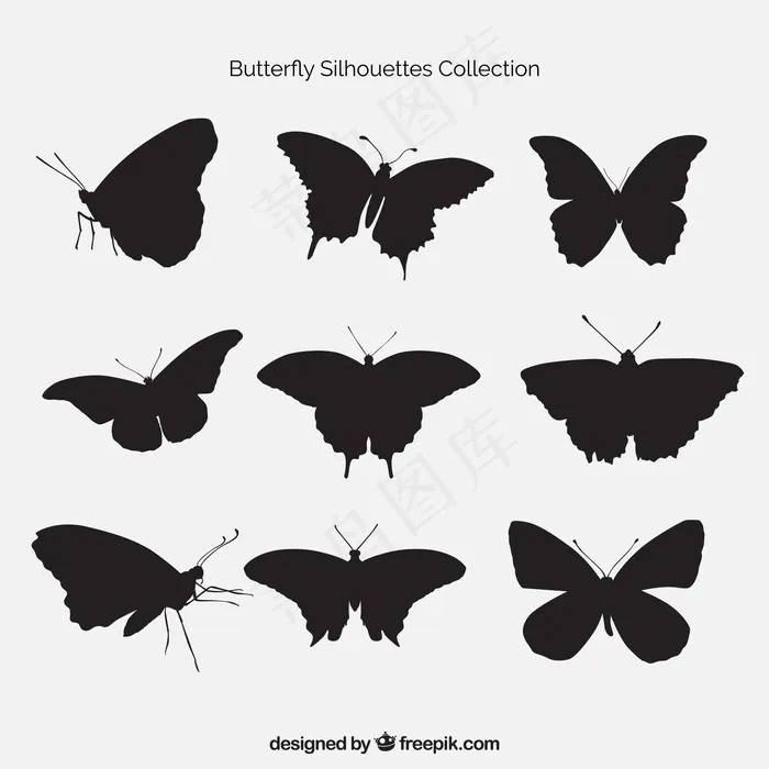 一群蝴蝶的剪影eps,ai矢量模版下载