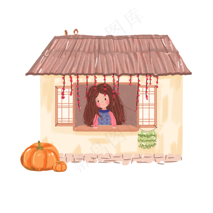 二十四节气之秋分女孩房子南瓜手