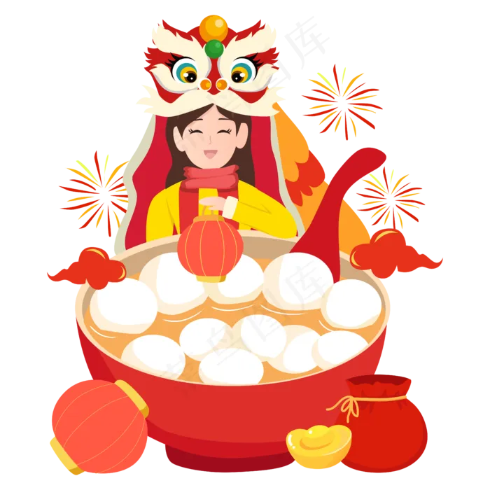 年味舞狮汤圆矢量图(5000*5000px 300 dpi )ai矢量模版下载