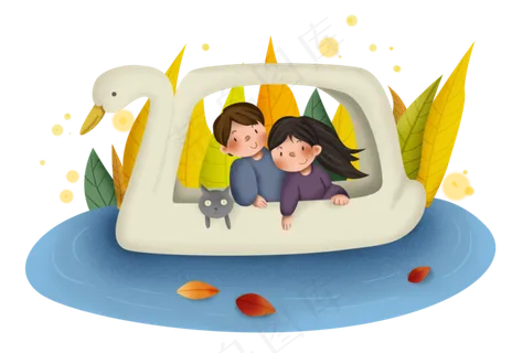 秋天做鸭子船的情侣