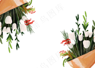 手绘卡通花束边框变扣元素