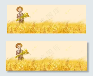秋天文艺几何麦穗黄色手绘女孩banner