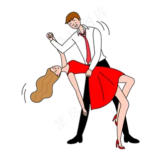 七夕情人节一起跳舞的情侣卡通