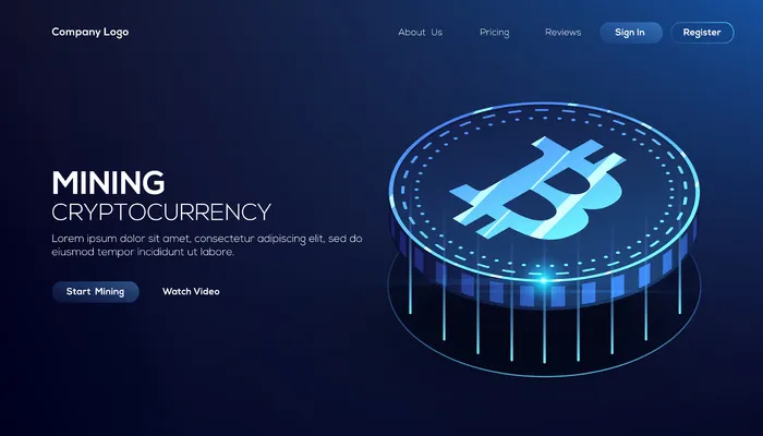 蓝色比特币区块链技术等距概念eps,ai矢量模版下载