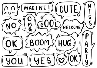 手绘背景一套可爱的语音泡泡在白色背景上涂鸦风格的文本孤立的抽象