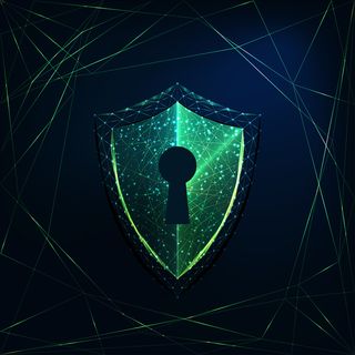 未来派发光低多边形护罩，深蓝色上隔离有锁孔