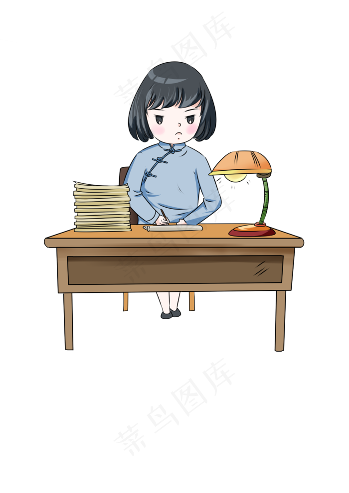 女教师批作业卡通人物