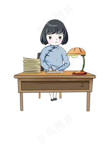 女教师批作业卡通人物
