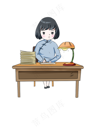 女教师批作业卡通人物