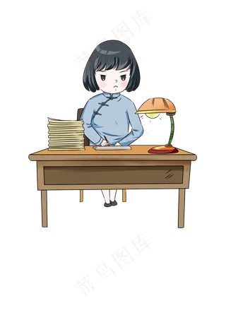 女教师批作业卡通人物