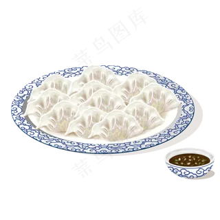 手绘青花瓷盘一盘饺子和陈醋设计 手绘青花瓷盘一盘饺子和陈醋设计