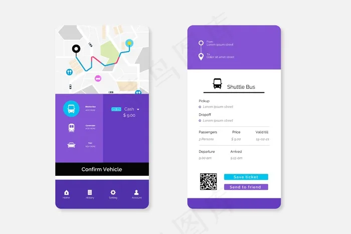 公共交通应用程序app屏幕包eps,ai矢量模版下载