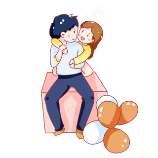 手绘卡通七夕节情侣