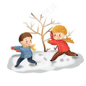 打雪仗堆雪人奔跑少年