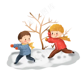 打雪仗堆雪人奔跑少年