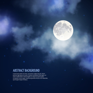 夜空与月亮和云抽象的背景。浪漫明亮的自然，月光和银河，矢量插图