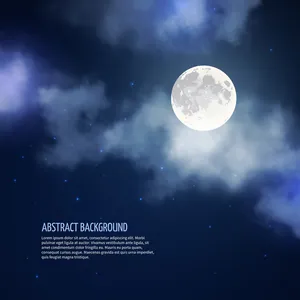 夜空与月亮和云抽象的背景。浪漫明亮的自然，月光和银河，矢量插图