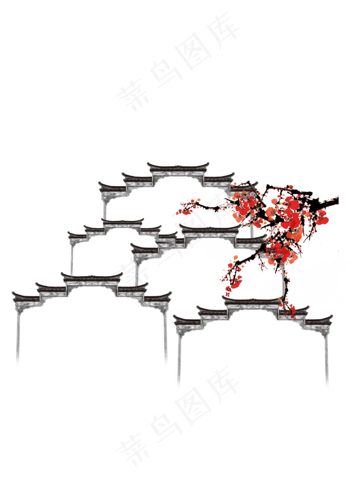 梅花中式建筑(2480X3508(DPI:300))psd模版下载