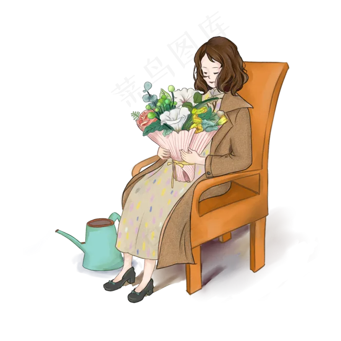 教师节手捧花束的可爱老师(2000X2000(DPI:300))psd模版下载